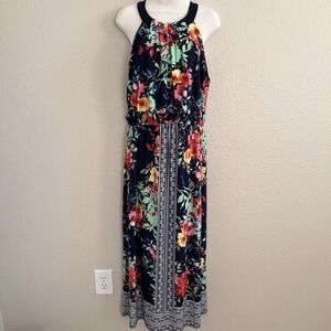 Floral Maxi Dress Sz 10 Colorful Sleeveless Boho Summer Resort Cruise Blouson